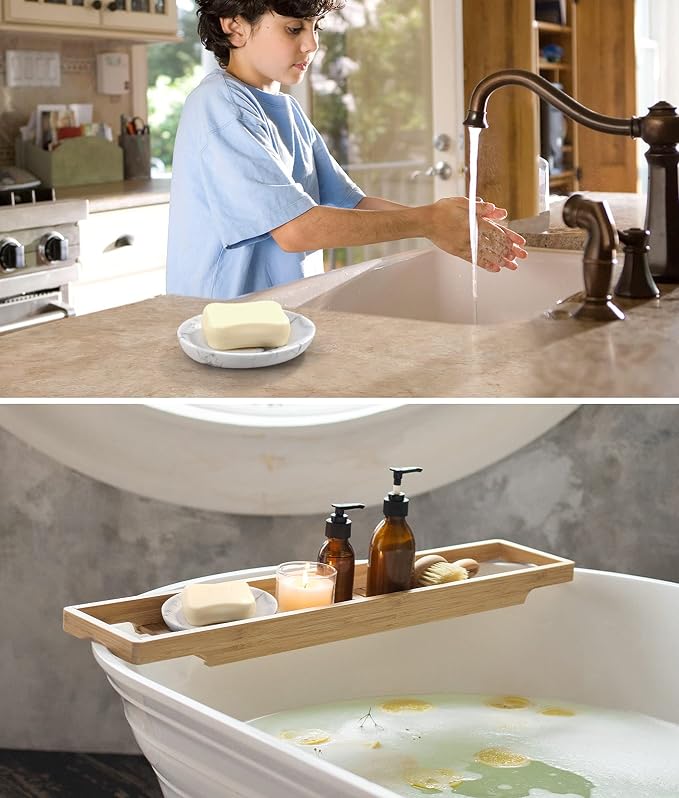 Luxspire Soap Dish, Resin Soap Tray Soap Holder Container Box, Marble Pattern - Image 5