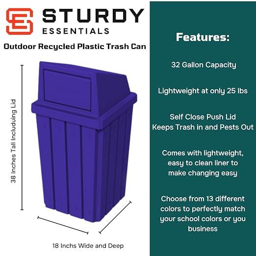 32 Gallon Square Slatted 100% Recycled Plastic Heavy-Duty Commercial Outdoor or - Image 2