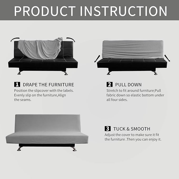 Easy-Going Stretch Futon Slipcover Armless Sofa Cover Furniture Protector Without Armrests Slipcover Soft with Elastic Bottom for Kids, Spandex Jacquard Small Check (futon,Light Gray)