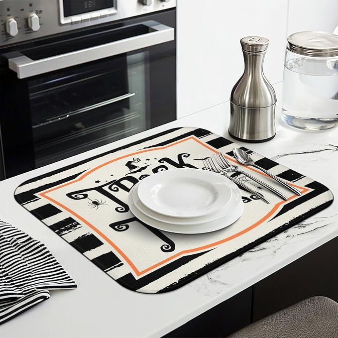Halloween Dish Drying Mat for Kitchen Counter, Halloween Trick or Treat - Image 3