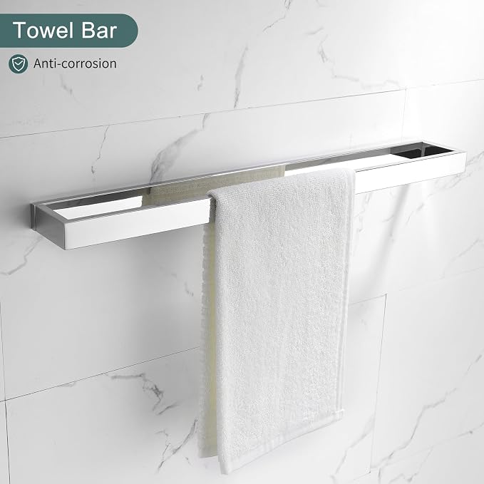 TNOMS 4-Pieces Bathroom Hardware Set, Polished Chrome Towel Bar Set, Wall - Image 2