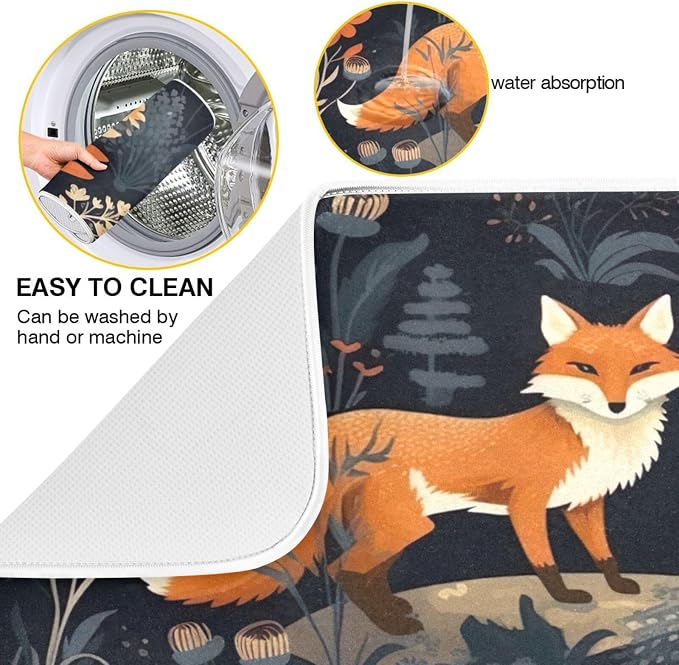 Dish Drying Mat Kitchen Counter Absorbent Two Foxes Coffee Sink Mat Dish - Image 2