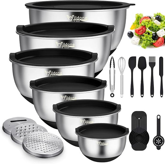 Wildone Mixing Bowls with Airtight Lids, with 3 Grater Attachments, Scale Marks by Wildone