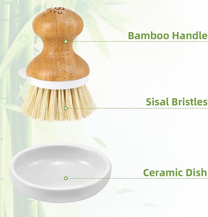 SUBEKYU Bamboo Dish Brush, Kitchen Dish Scrubber Brush, Natural Wooden - Image 5