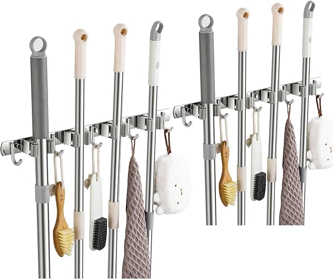2 Pack Wall Mount, Stainless Steel Broom Hanger, Heavy Duty Mop and Broom by Unknown