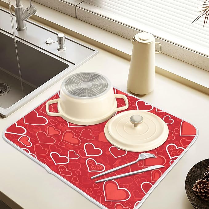 Red Hearts Cute Dish Drying Mat - Image 5