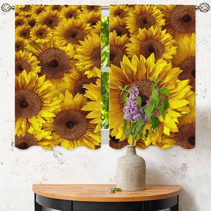 Sunflower Kitchen Curtains Vintage Rustic Grunge Flowers Field Blooms Yellow - Image 6