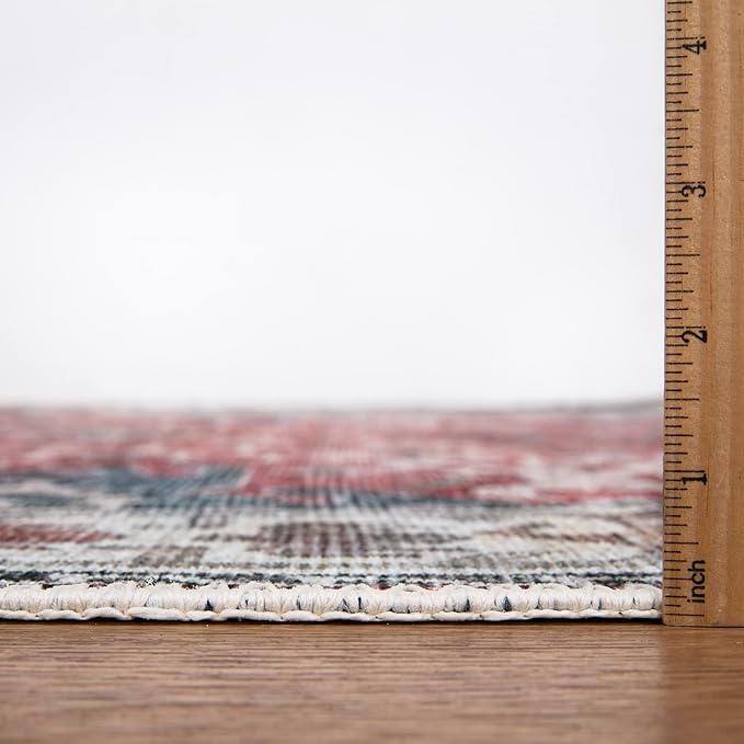 Bloom Rugs Washable Non-Slip 6' x 9' Rug - Red/Blue Traditional Area Rug for Living Room, Bedroom, Dining Room, and Kitchen - Exact Size: 6' x 9'