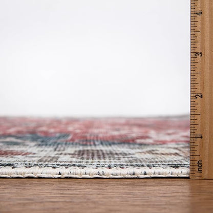 Bloom Rugs Washable Non-Slip 6' x 9' Rug - Red/Blue Traditional Area Rug for Living Room, Bedroom, Dining Room, and Kitchen - Exact Size: 6' x 9'