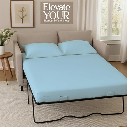 Sleeper Sofa 4 Piece Bed Sheet Set Premium Quality 100% Cotton 500 Thread Count, Smooth & Super Soft Sateen Weave, Extra Soft Bed Sheets, Wrinkle Free, 4 Inch Deep Pocket (Queen, Light Blue)
