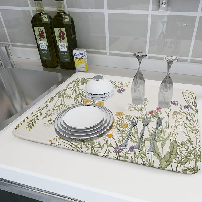 Khope Spring Dish Drying Mat for Kitchen Counter 18x24 Inch Sage Green Wild - Image 6