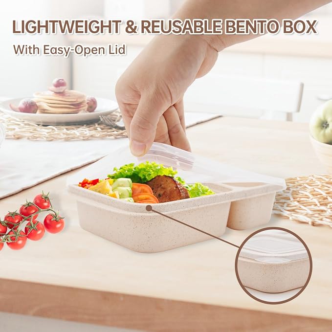 4 pack Bento Lunch Box, 2 Compartments Meal-Prep Containers - Image 5