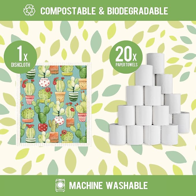 Morigins Cactus Swedish Dish Cloths 6 Pack Reusable Compostable Kitchen Cloth - Image 3