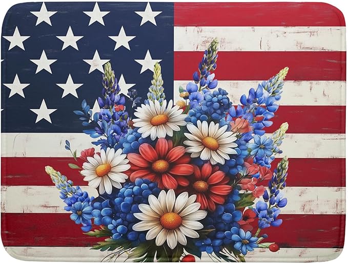 4th of July Patriotic Flower Dish Drying Mat by Sweetshow