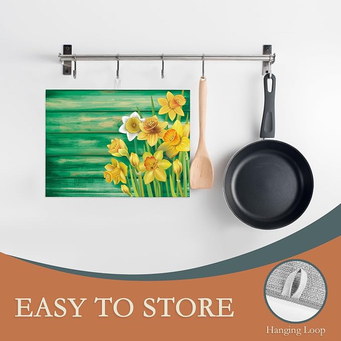 Yellow Daffodils Flowers Dish Drying Rack Mats Decor, Dish Pad Drying Mat - Image 3