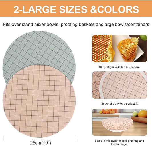 Reusable Bowl Covers for Bread Proofing（2 Large）- Cotton Beeswax Bowl Covers - Image 2