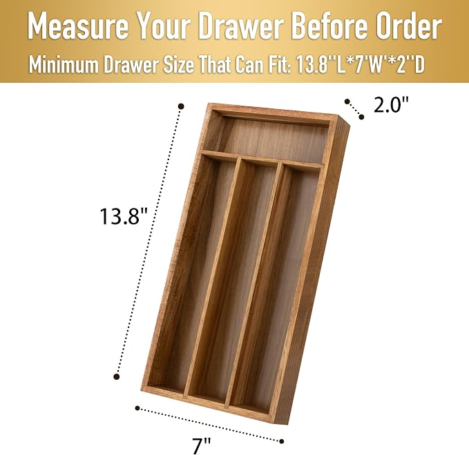 Acacia 4 Slot Silverware Drawer Organizer - Image 2