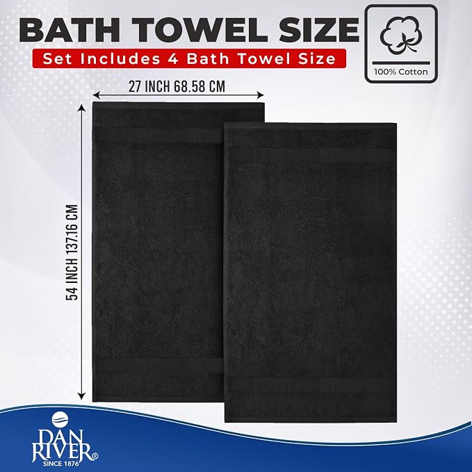 DAN RIVER Bath Towels Set of 4, 27 x 54 Inches, 100% Cotton, Larger & Lighter - Image 2