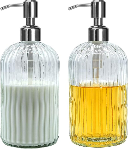 Clear Glass Soap Dispenser 18 oz, 2 Pack Hand Dish Soap Dispensers Bathroom by Tobeautyyourlife