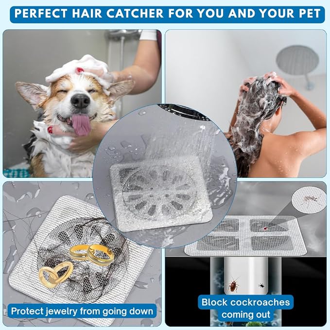 50 Pack Premium Disposable Shower Drain Hair Catcher Stickers – Waterproof Mesh - Image 4