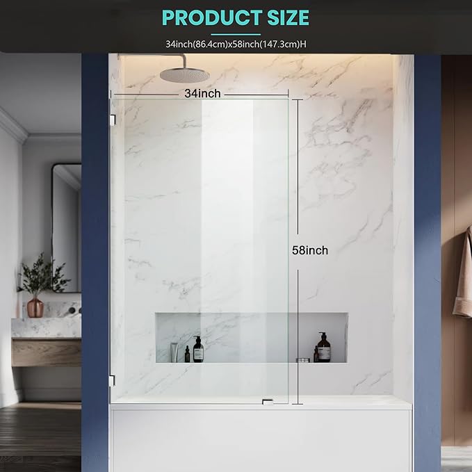 34" W x 58" H Frameless Single Fixed Bath Panel, Fixed Bathtub Screen - Image 4
