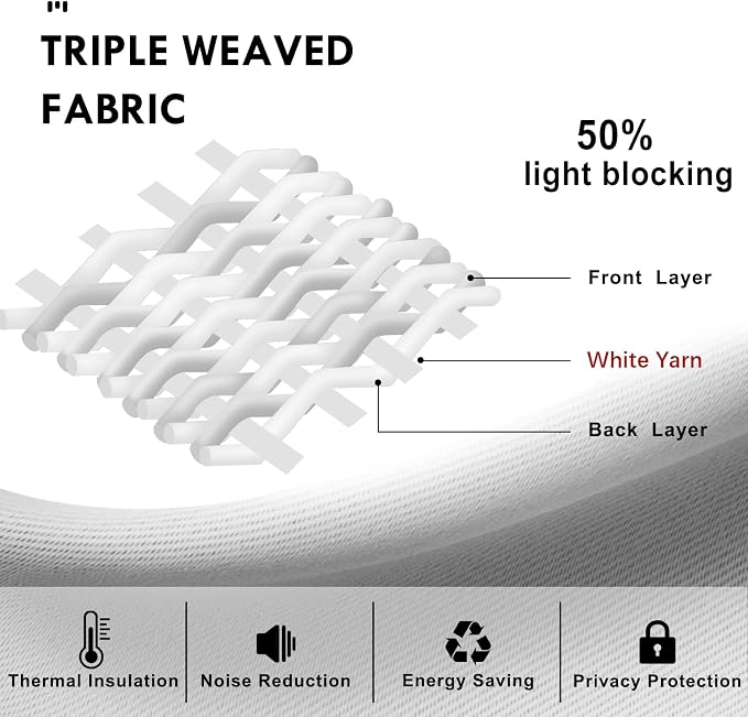 DWCN White Curtains for Living Room Thermal Insulated, 50% Light Blocking - Image 3