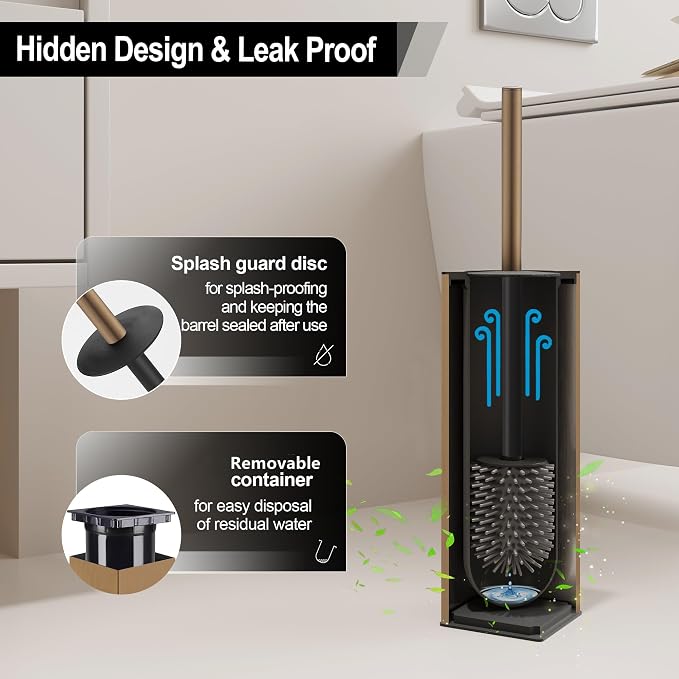 BGL Toilet Brush with Holder for Bathroom Matte Brushed Brass Aluminium - Image 4