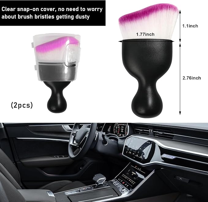 Ziciner 2 PCS Car Detailing Brush, Curved Soft Bristles Auto Removal Dust - Image 2