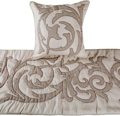 The HomeCentric Decorative Ivory & Beige Twin 53 x 18 inch Bed Runner Without Pillow Cover, Linen Lurex Applique Bed Scarf, Abstract Modern - Pretty Dainty