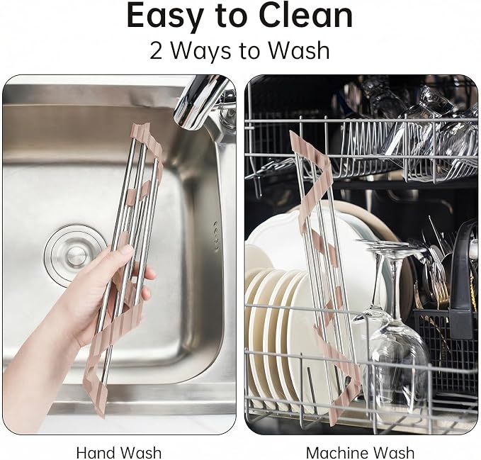 Tomorotec Foldable Stainless Steel Triangle Roll-Up Dish Drying Rack - Image 5