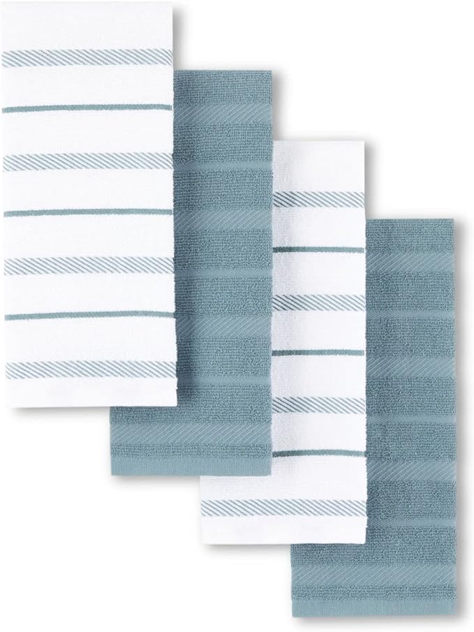 KitchenAid Albany Kitchen Towel 4-Pack Set, Fog Blue/White by KitchenAid