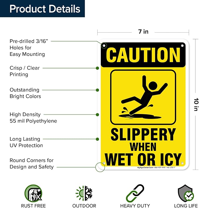 Caution Slippery When Wet Sign or ICY Sign, Indoor/Outdoor Use, USA MADE By My - Image 6