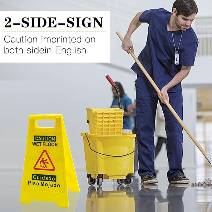 2-Pack Caution Wet Floor Sign, 17.5" Height, Bright Yellow, Double-Sided - Image 6