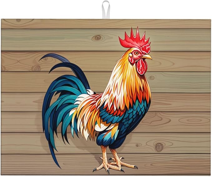 Rooster Dish Drying Mat Highly Absorbent Double-Sided Microfiber by Ovitssrk