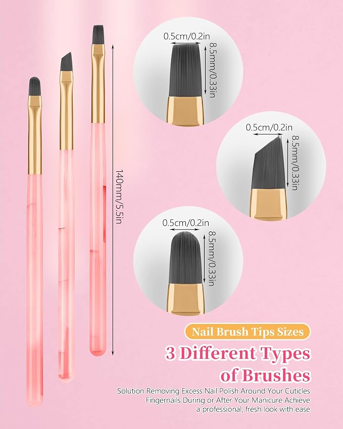 3PCS Nail Polish Clean Up Brush, Round&Falt&Angled Acetone Resistant Nail Brush - Image 6