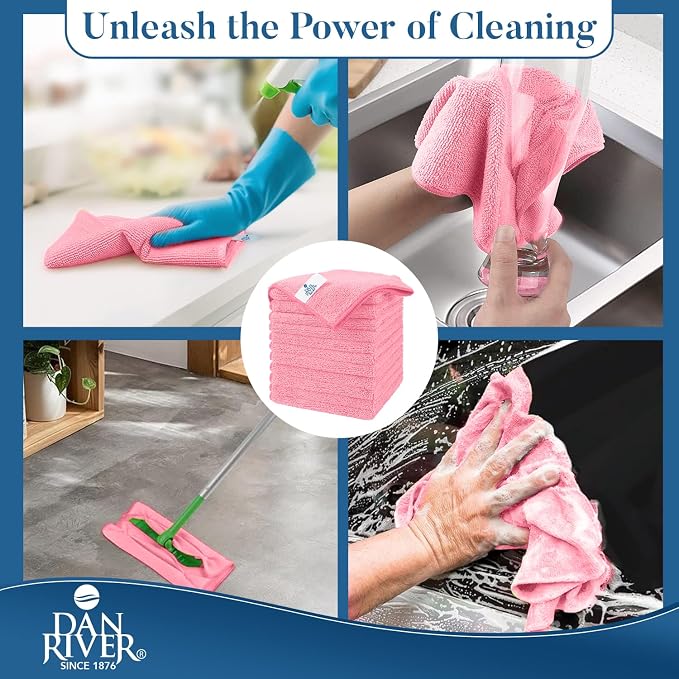 DAN RIVER 12-Pack Pink Microfiber Towels – Ultra Absorbent, Lint-Free & - Image 7