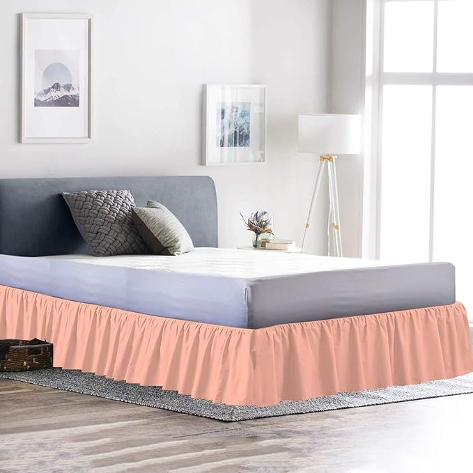 Ruffled Bed Skirt (Twin, Peach) 18 Inch Drop Dust Ruffle with Platform, 100% Cotton 600 Thread Count Fabric, Gathered Styling, Available in All Bed Sizes and 23 Colors - Bedskirt