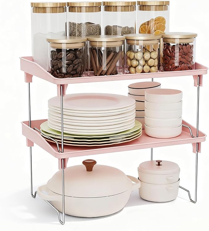 2 Pcs Cabinet Organizer Shelf，Stackable Kitchen Counter Shelves, Spice Rack by STARLATTA