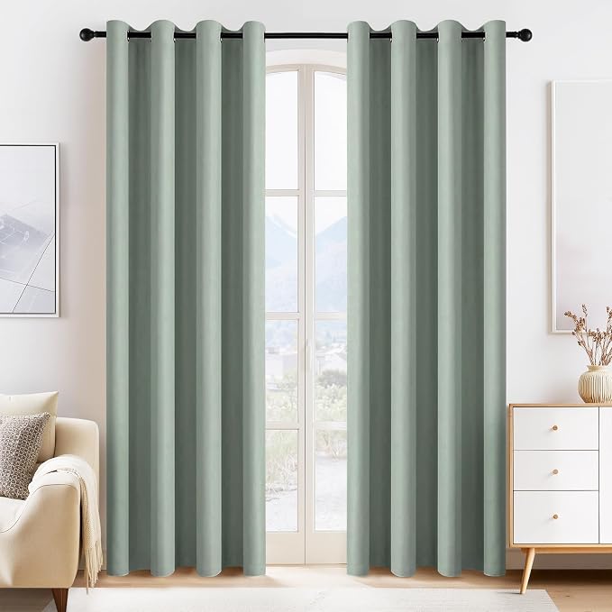 PONY DANCE Sage Green Blackout Curtains by PONYDANCE