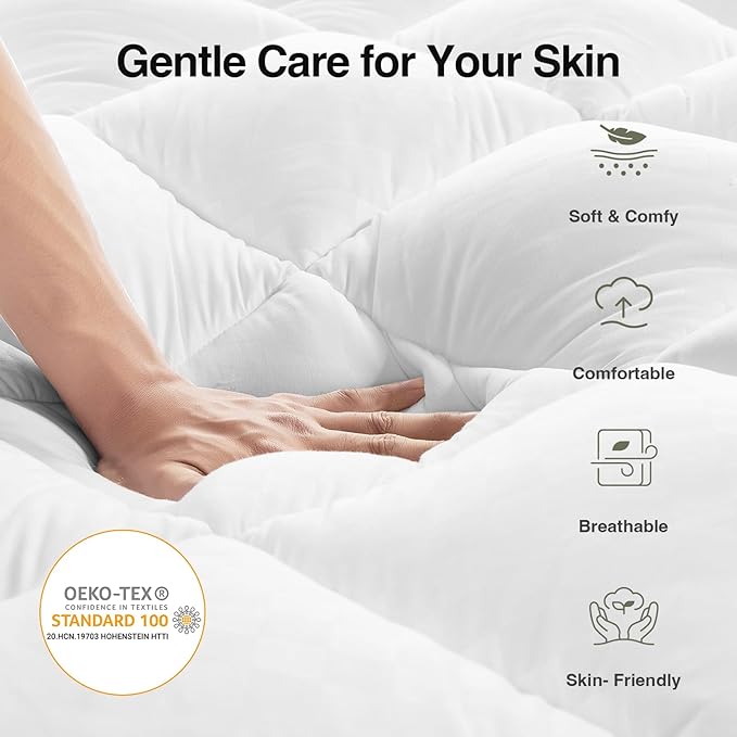 Novilla Full Mattress Topper, Extra Thick Pillow Top Mattress Pad with Down Alternative, Breathable Mattress Cover with for 8-21", Machine Washable Fitted Mattress Protector – Green-White