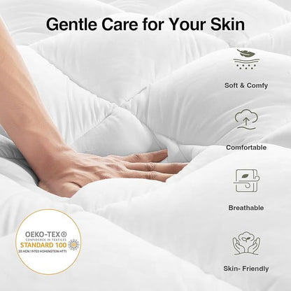 Novilla Full Mattress Topper, Extra Thick Pillow Top Mattress Pad with Down Alternative, Breathable Mattress Cover with for 8-21", Machine Washable Fitted Mattress Protector – Green-White