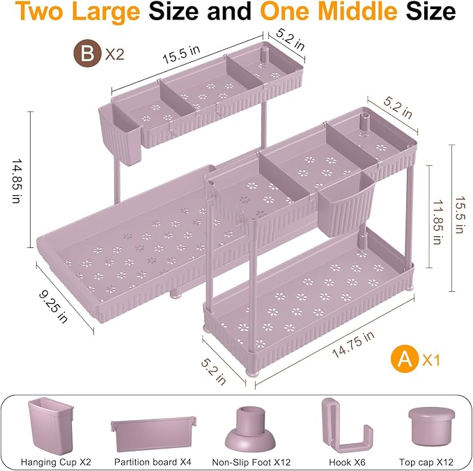 3 Pack Multi-Purpose Under Sink Organizers and Storage, 2026 L-Shaped Pull Out - Image 6