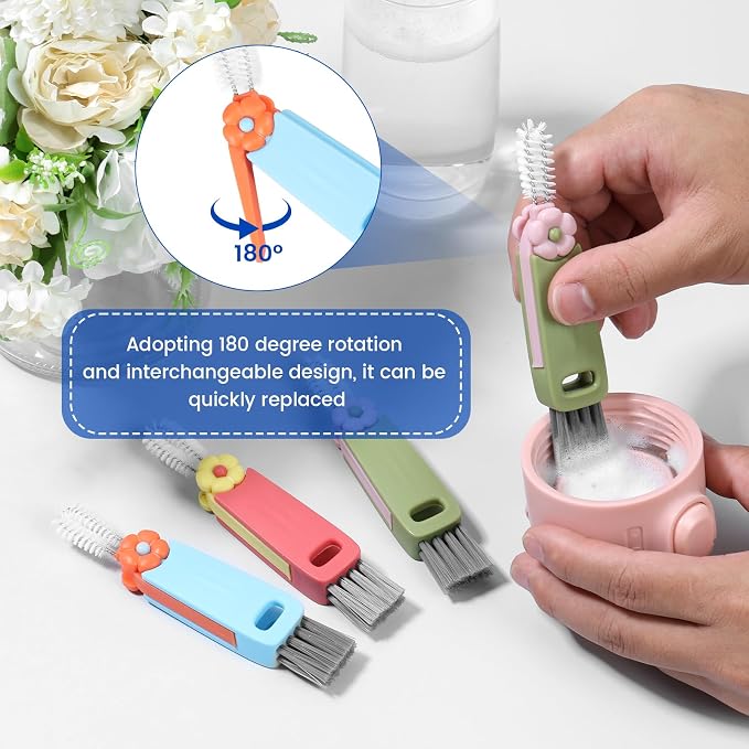 12 Pack 3 in 1 Cup Lid Cleaning Brush, 180° Rotatable Bottle Brush Gap Cleaner - Image 5