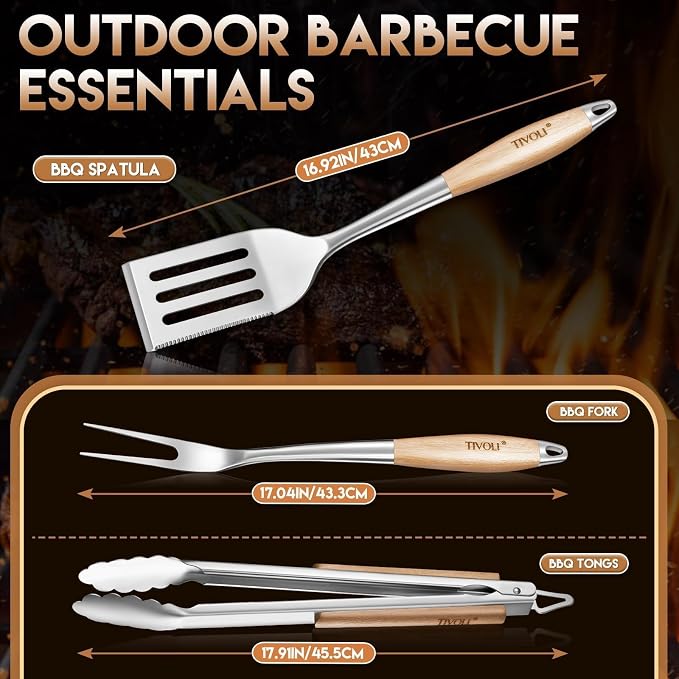 TIVOLI 3PCS Grilling Accessories, Heavy Duty BBQ Tool Set - Image 2