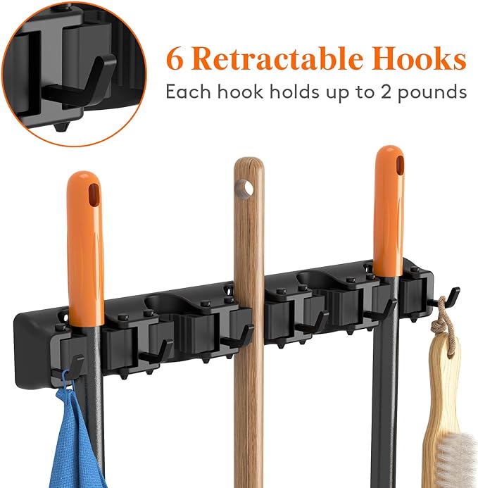 Lifewit Mop and Broom Holder Wall Mount, Anti-Slip Broom Hanger - Image 4
