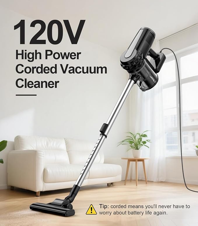 qimedo Corded Stick Vacuum Cleaner C1, 600W Plug in Stick Vacuum Cleaner - Image 3