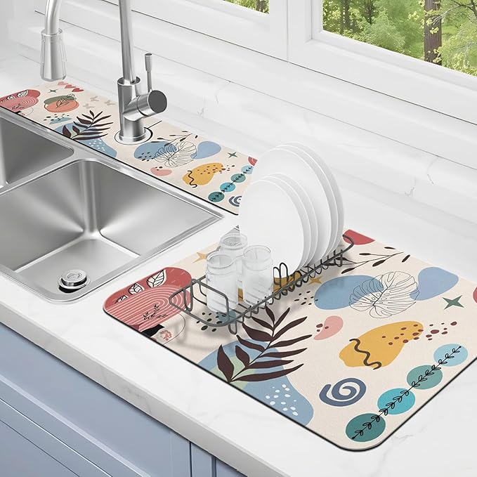 Dish Drying Mat for Kitchen Counter Matt, Super Absorbent Non-slip Rubber Backed by Kuyig+Home