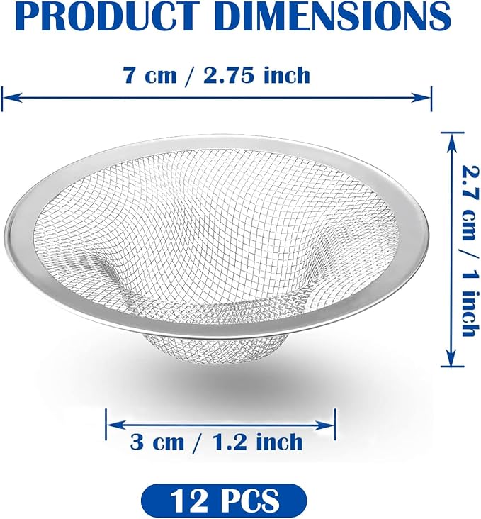 12 pcs Heavy Duty Stainless Steel Slop Basket Filter Trap, 2.75" Top / 1" Mesh - Image 2