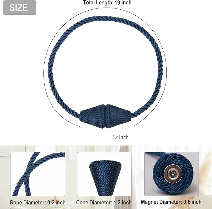 Magnetic Curtain Tiebacks 2 Pack Outdoor Rope Curtain Tie Backs Decorative - Image 2