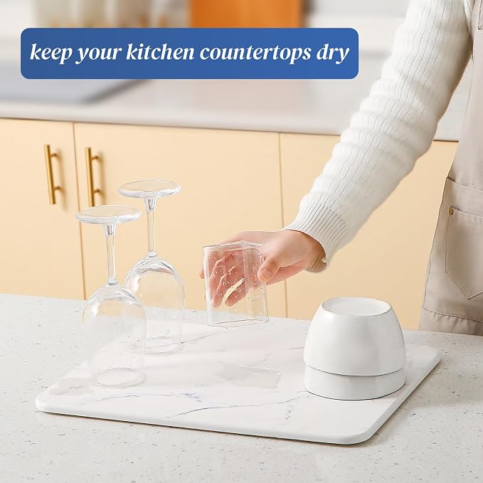 Quick Dry Stone Drying Mat for Kitchen Counter, Water-Absorbent Diatomaceous - Image 3